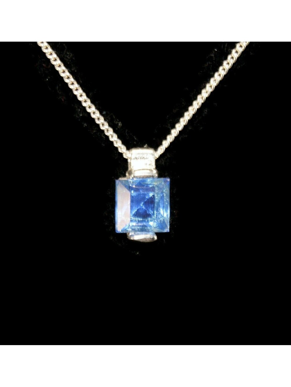 Vintage Silver Tone and Blue Glass Pendant on 16" Necklace.